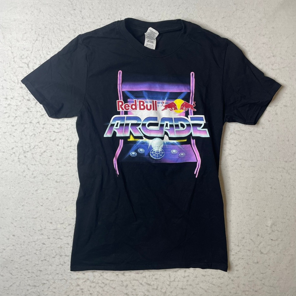 Red Bull Arcade T-Shirt Mens Small Black Graphic Tee Retro‎ Gaming Gildan Cotton
